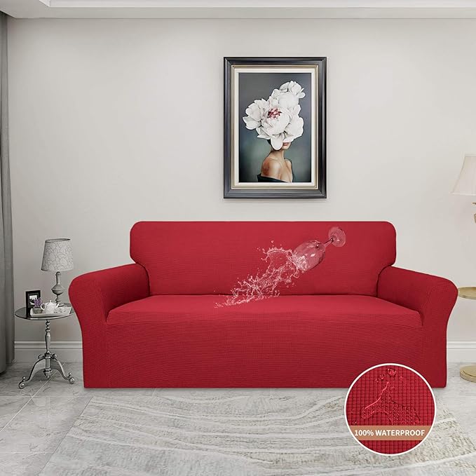 Sofa Slipcover in Christmas Red, Waterproof, Fits 60-81 Inch Seats