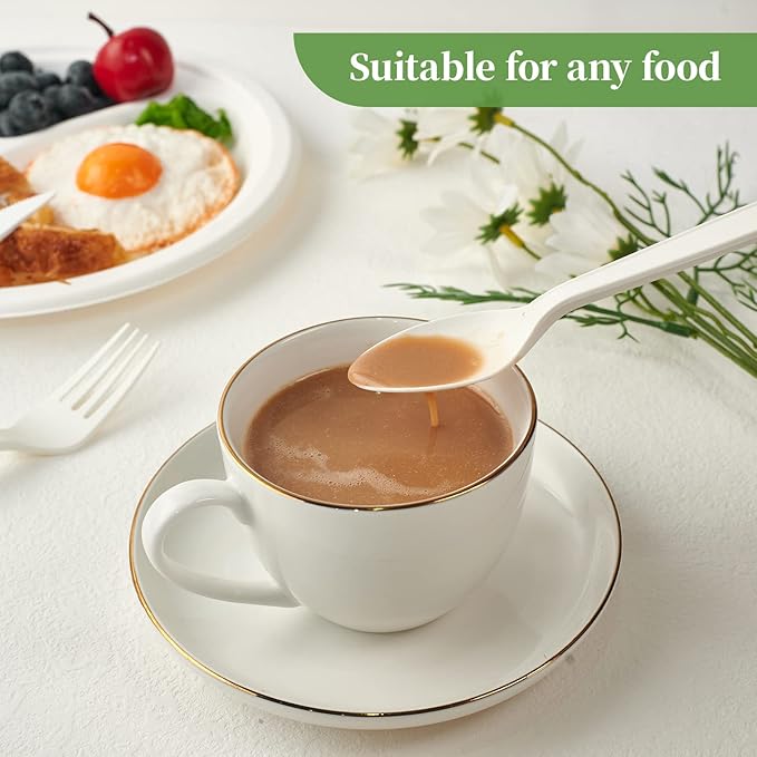 Disposable Spoons, 150 Count White Plant-Based, 6.7 Inch