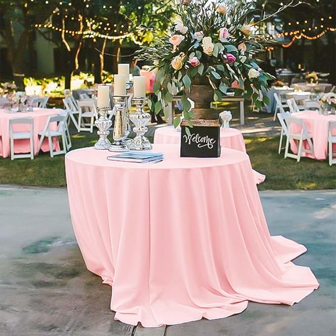 fani 12 Pack 90 Inch Round Tablecloth Pink Polyester Fabric Table Cloth for Round Table,Washable Table Cover for Wedding Party Dining Table Buffet Banquet Restaurant and Camping