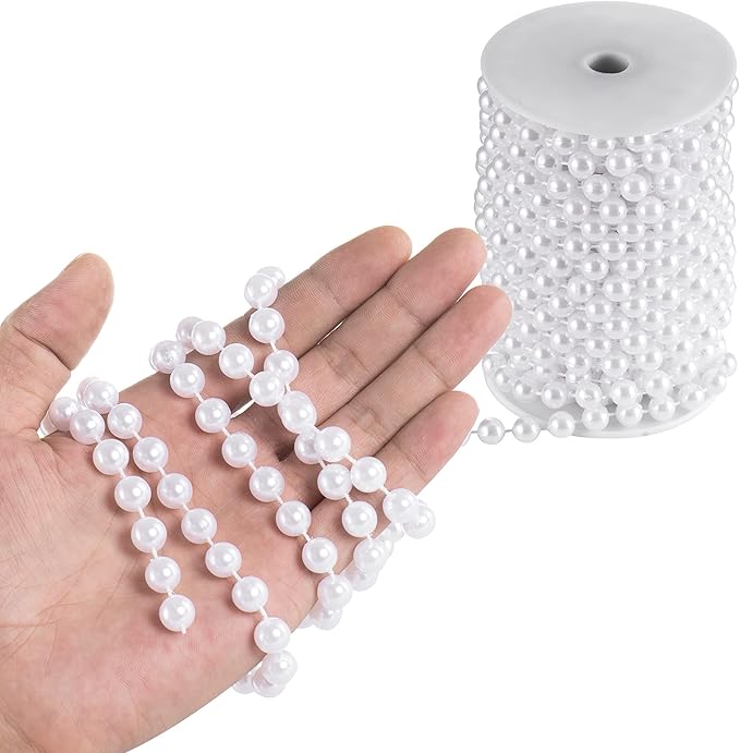 Craft String Pearls 10MM Pearl Bead, 33 Feet White Faux Pearl Garland Spool Roll Strand Wedding Party Decoration, Christmas Tree Decorations