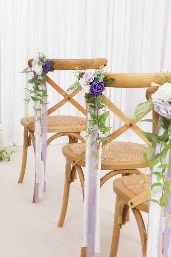 Artificial Flowers: Purple Rose Pew Flowers for Chairs, Set of 10
