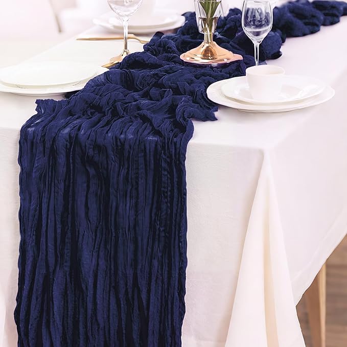 1-Pack Navy Blue Cheesecloth Table Runners – 10FT (35x120 Inch) Boho Rustic Gauze Fabric Cheese Cloth Table Runner for Weddings, Baby Showers, Bridal Shower, Farmhouse & Birthday Party Decor