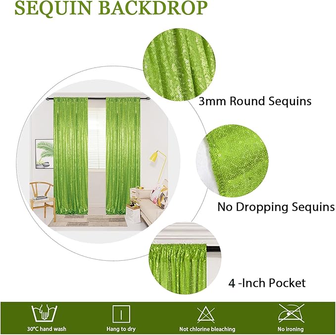 ShinyBeauty 4x10ft Olive Green Sequin Backdrop | 2 Panels Glitter Curtains for Photography, Wedding, Party, and Event Decor