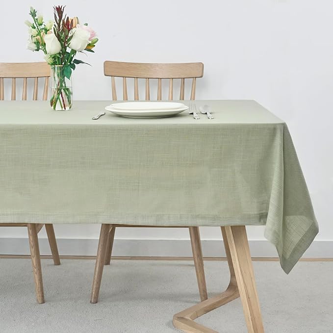 maxmill Lux Faux Linen Table Cloth with Slubby Texture Wrinkle Resistant Anti-Shrink Tablecloth for Kitchen Dining Tabletop for Banquet Parties Event Dinner Rectangle 52 x 70 Inch Sage Green