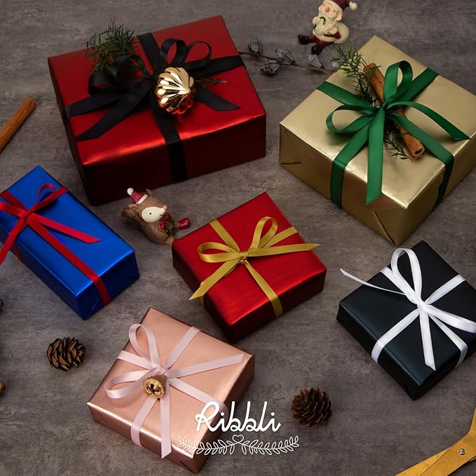 Ribbli Black Satin Ribbon Double Faced Satin 1/2 Inch x Continuous 100 Yards-Black Ribbon for Gift Wrapping Crafts Wedding Decoration Bows Bouquet Floral Arrangement