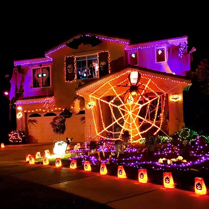 String Lights, 168ft 600-LED Orange-to-Purple Outdoor Halloween Decor