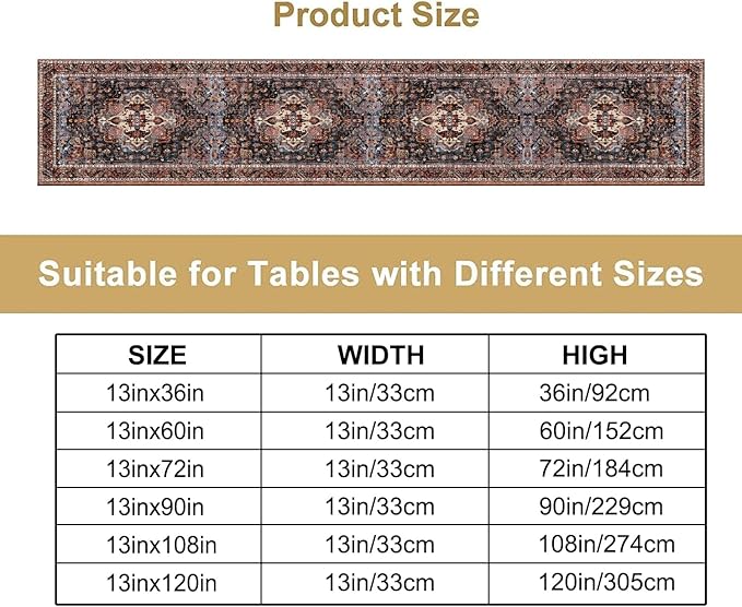 Vintage Boho Floral Table Runner, Rustic Country Farmhouse Black Bohemia Flower Pattern for Home Kitchen Table Decor Dining Coffee Room Party Decor 13x90in