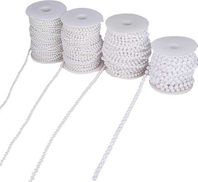 6mm Crafts Faux Pearl Beads Garland Pearl Bead Roll Strand of Pearls to Decorate Floral Centerpieces Wedding Party Favor Christmas Tree(82 Feet White)
