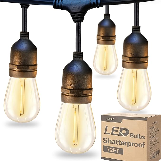 String Lights, 72 FT Warm White Shatterproof LED Edison Bulbs
