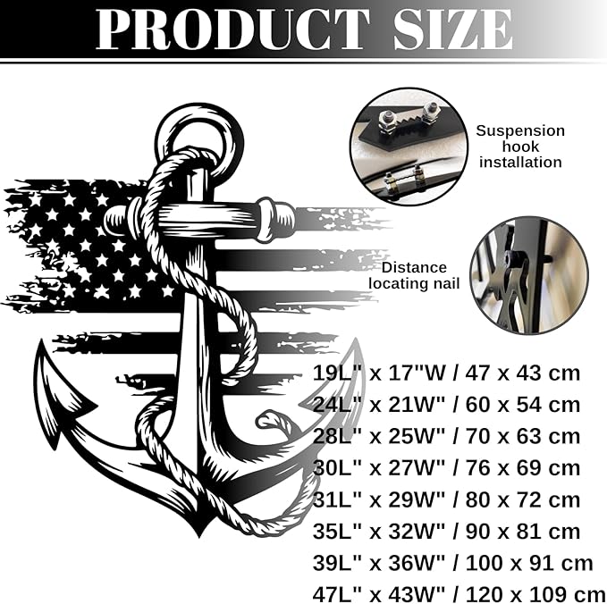 lunwall Metal Anchor Wall Decor, Anchor Metal Sign, Metal Anchor Decor, Anchor Metal Wall Art, Metal Nautical Wall Decor, Metal Wall Decor Coastal, Anchor Wall Decor (black, 19L x 17" W / 47 x 43 cm)