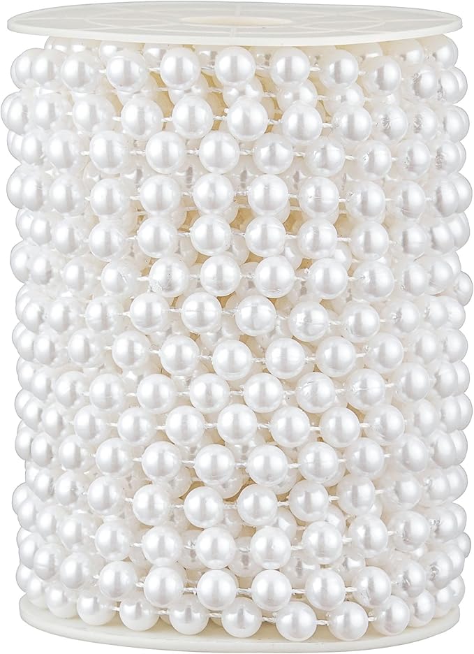 48 Feet Faux Pearl Beads Garland 8mm Craft String Pearls for Wedding Centerpiece Christmas Tree and Flowers Decoration DIY (White)