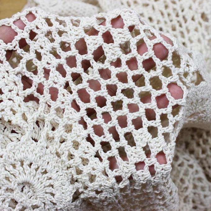 KEPSWET Cotton Handmade Crochet Lace Table Runner White Rectangle Coffee Table Dresser Decor (14x48 inch)