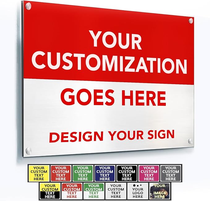 SPEEDYOOKS Custom Outdoor Metal Sign, Personalized Aluminum, Customized Safety, Business, Waterproof - White Aluminum (Red & White, 20x20 In)