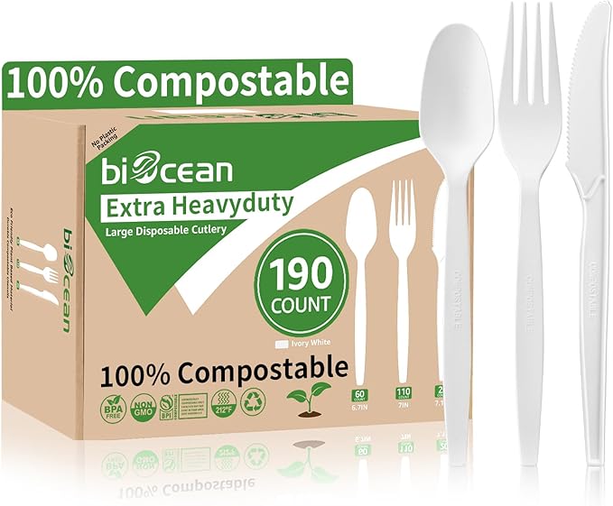 Forks, 190 Count Compostable PLA Heavy Duty in Ivory White