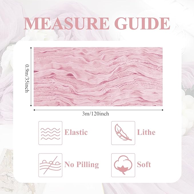 Asee'm 3pcs Cheesecloth Table Runner 120 Inches Blushing Pink Boho Gauze Cheese Cloth Runner 10FT Rustic Sheer Fall Table Runners for Thanksgiving Wedding Baby Shower Holiday Party Decoration