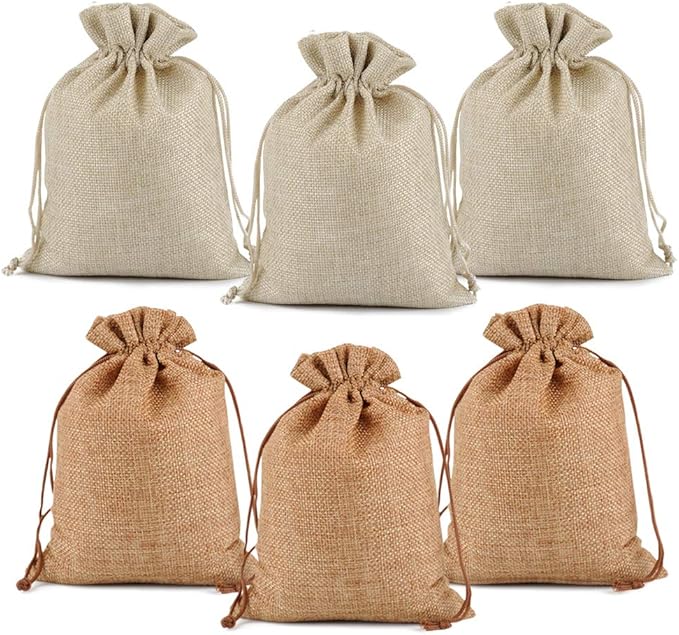 Gift Bags Burlap Drawstring Coffee 5 x 7 Inch, Pack of 50
