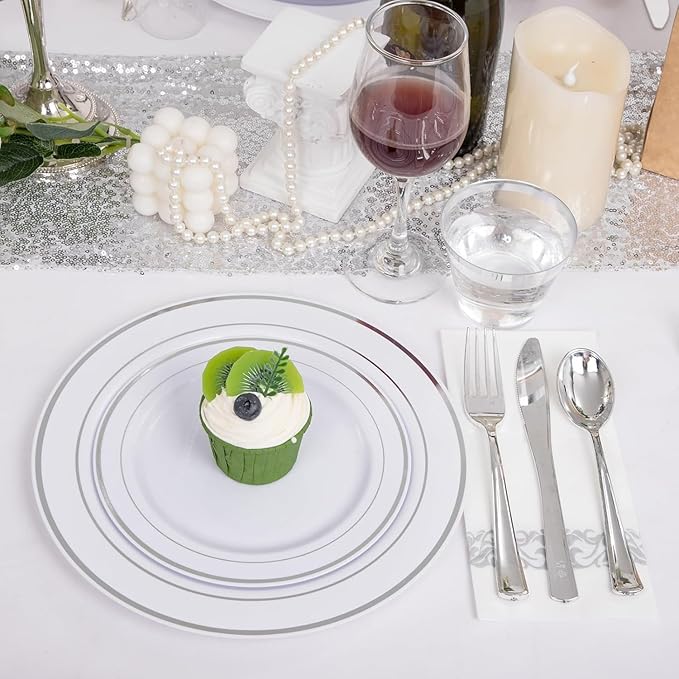 SUT 600PCS Silver Plastic Silverware, Plastic Silverware Heavy Duty, Disposable Cutlery, 200 Forks,200 Spoons, 200 Knives for Party