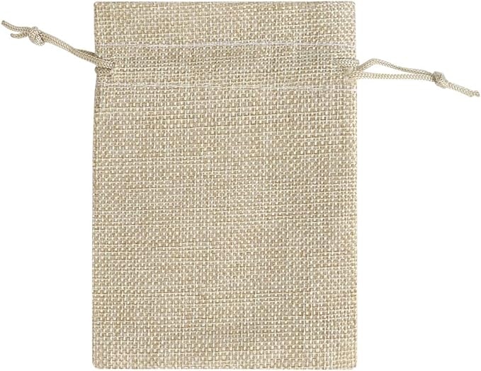 Gift Bags - Cream Burlap Drawstring Favor Bags, 7x9 Inch, Pack of 100
