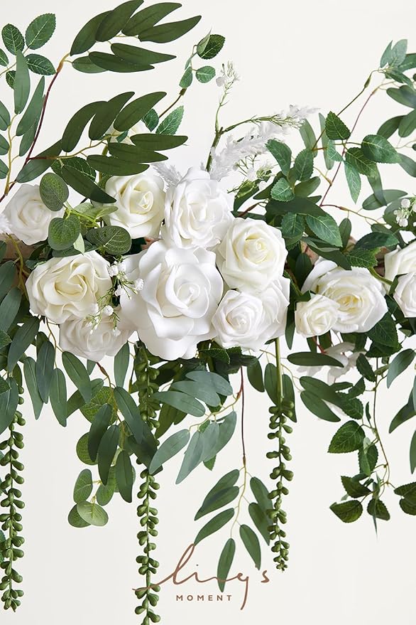 Artificial Flower Garland 6.5 FT Sage and White Silk Wedding Arch Swag