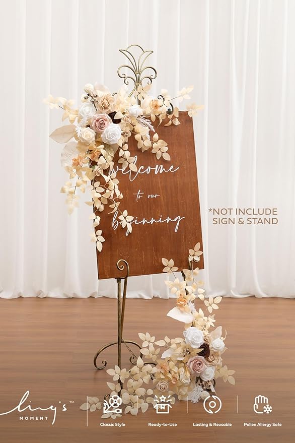 Artificial Greenery Floral Swag Set of 2, White Beige Blush Silk Roses