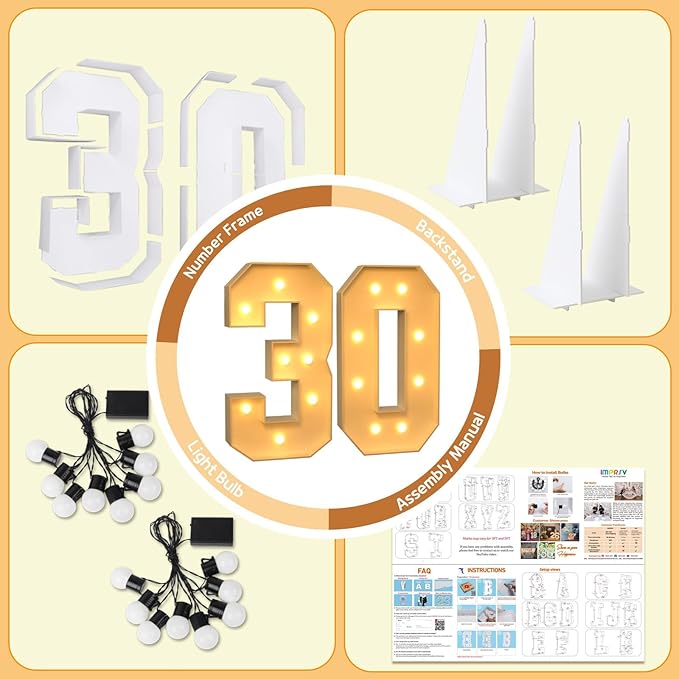Light Up Marquee Party Numbers, 3 Ft Foam Board Backdrop