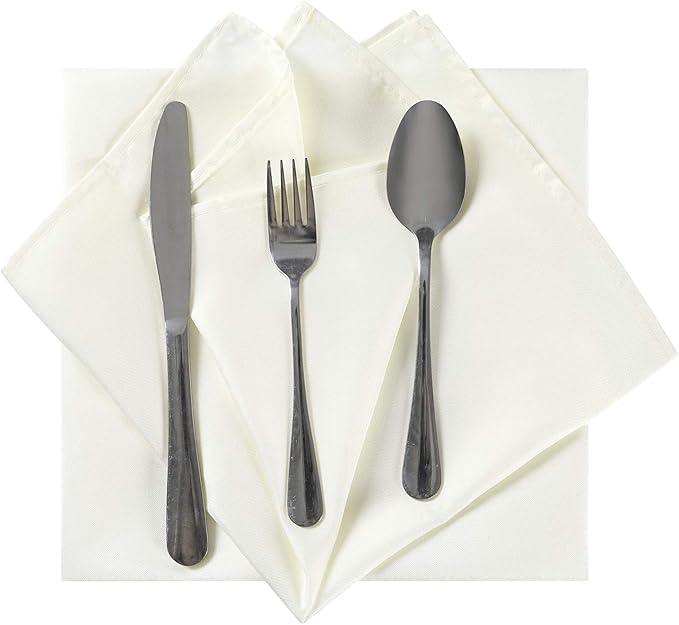Cloth Napkins 17x17 inch Washable Polyester Dinner Napkins Soft Table Napkins for Wedding Party Dining Banquet(Ivory,12PCS)