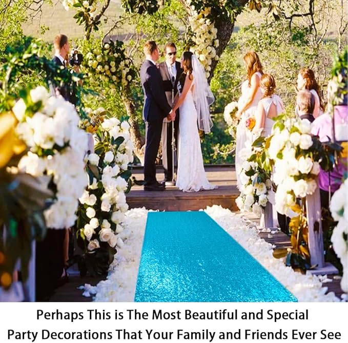 Aisle Runner, Turquoise Sequin Mesh, 2 x 15 ft Seamless Wedding Runner