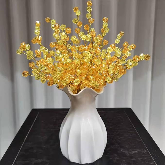 16PCS Crystal Artificial Flowers Bouquets Handmade Acrylic Flower Branches Fake Beaded Baby Breath Floral Crafts for Wedding Party Home Decor