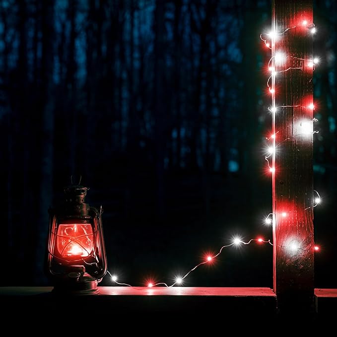 Red and White Bttery Operated Christmas Lights,4 Pack Fairy Lights Battery Operated with Timer,Christmas Tree Lights for Outdoor/Indoor Waterproof,Twinkle Lights for Bedroom Home Christmas Decorations