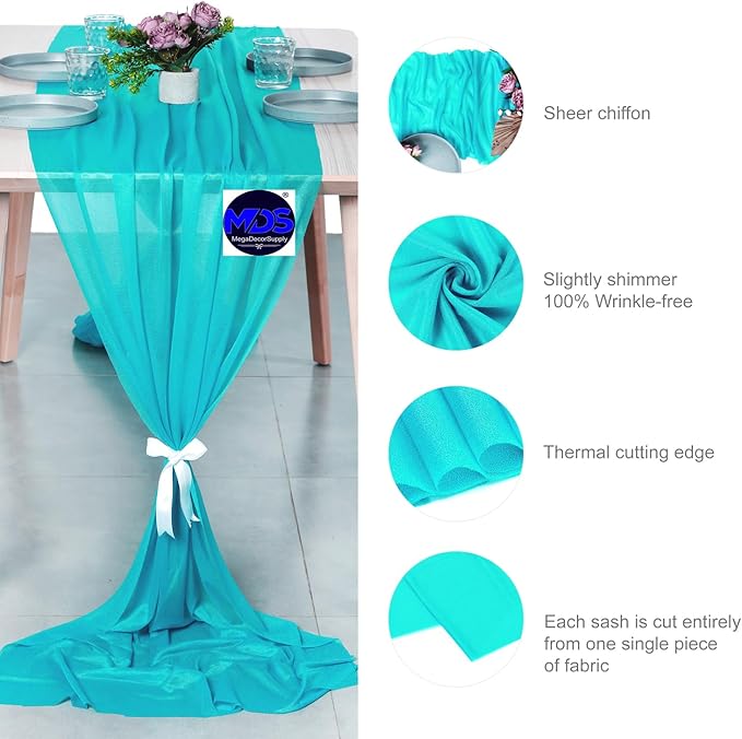 MDS Halloween Chiffon Table Runner - 5 Pack, 29 x 170 Inches, 14ft Each - Sheer Spooky Table Runners for Haunted House Parties, Trick-or-Treat Tables, Witchy Décor, Wedding & Events - Peacock Blue
