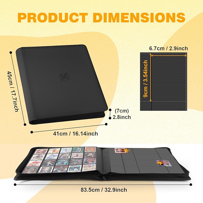 20-Pocket Card Binder, Trading Card Binder Holds 2000 Cards, Premium Zippered Trading Card Album Compatible with TCG, Game & Sports Cards (Black)