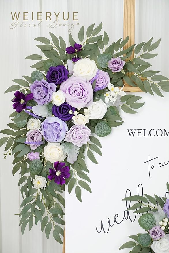 Artificial Flower Swag Set, Purple Silk Arch Flowers, 2 Pieces