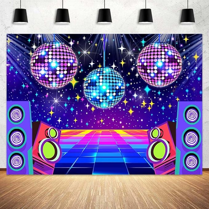 Dance Party Backdrop Retro 80s 90s Theme Stage Dance Ball Music Birthday Party Decoration DJ Photography Background 10 x 8 ft for Baby Shower Picture Photo Shoot Polyester Fabric,Multi2