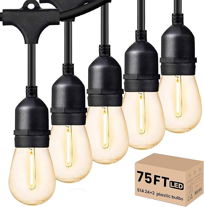 String Lights 75 FT Waterproof LED Patio Lights, Shatterproof Bulbs