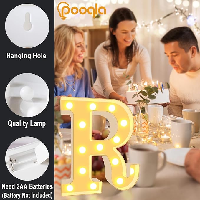 Pooqla LED Marquee Letter Lights, Warm White and Cool White Decorative Lighted Letters, Light Up Alphabet Letters for Boys Girls, Party, Wedding, Bar, Night Light, Birthday Decoration, Letter N