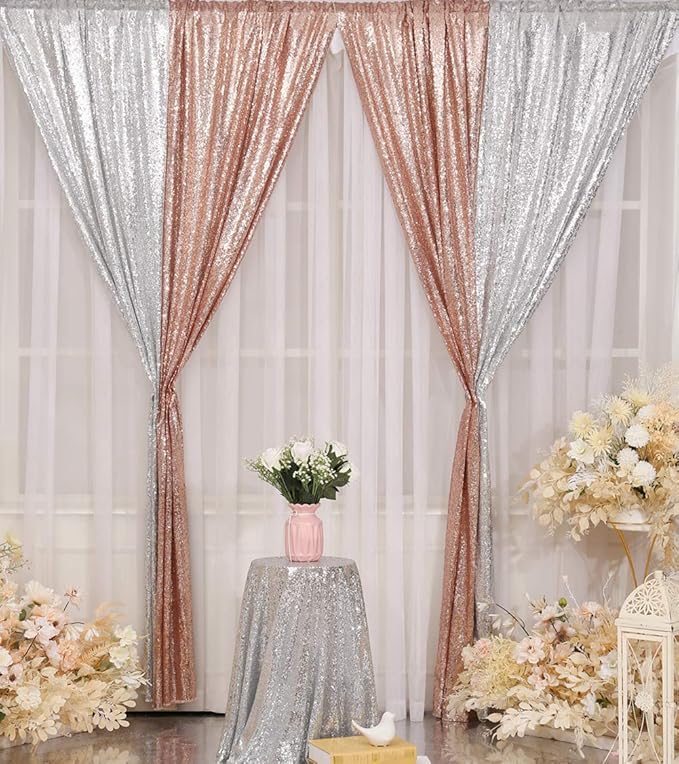 Silver Sequin Backdrop Panels, Pack of 2, Reflective Photo Booth Backdrop