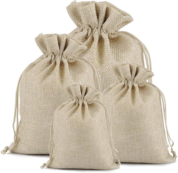 Cream Burlap Gift Bags with Drawstring, 4 x 6 Inch, Pack of 100