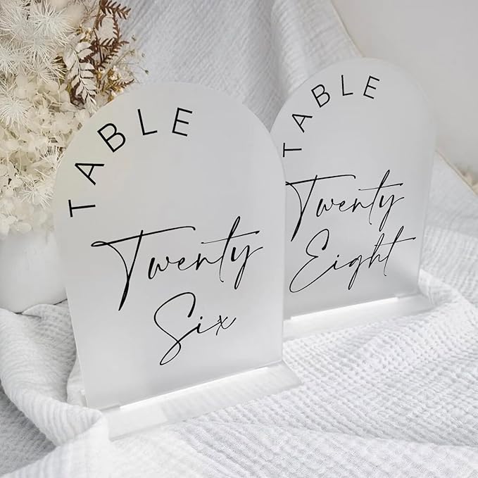 Table Number Signs 1-10, Frosted Acrylic Arch with Stands, 5x7 Inch
