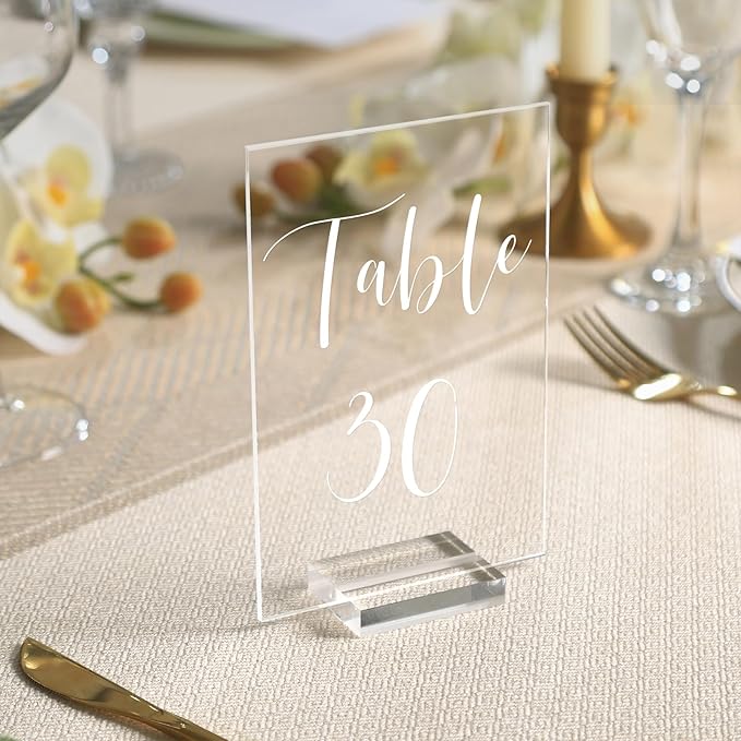 Tabletop Signs Clear Acrylic Table Numbers 1-30 with Stands, 4x6 Inch