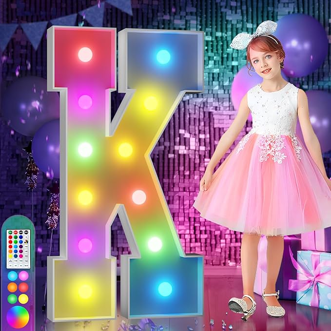 Marquee Light Up Letter K Decoration, 4 FT Foam Board, 16 Colors