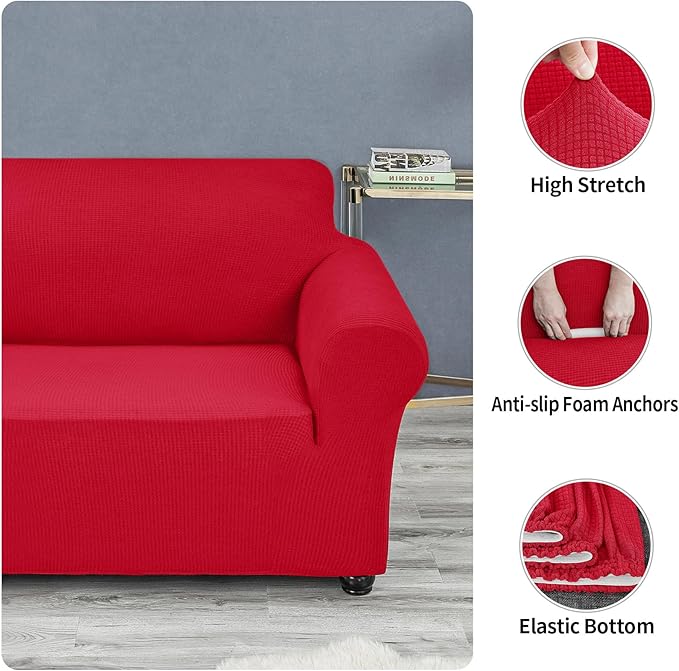 Sofa Slipcover in Ruby, Stretch Water-Repellent Couch Cover