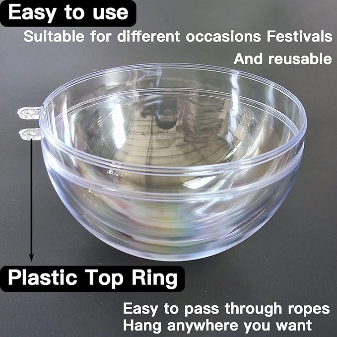 Jishi 10pk Clear Plastic Christmas Ornaments for Crafts Fillable DIY Christmas Ornaments Balls 4 Inch Acrylic Ornaments for Christmas Tree Decorations Hanging Christmas Decorations Home Decor Supplies