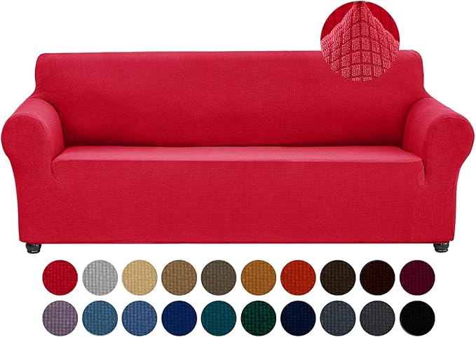 Sofa Slipcover in Ruby, Stretch Water-Repellent Couch Cover