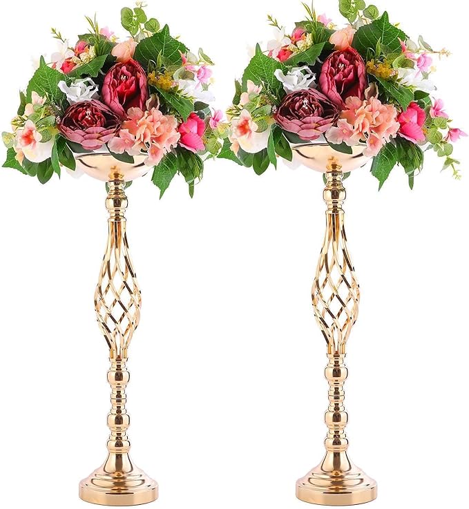 Candlestick Holders: Set of 2 Gold Twist Metal Stands, 23-Inch Height