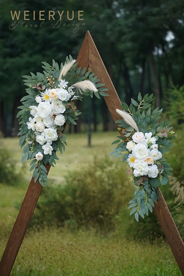 Artificial Wedding Arch Flower Swags, 2-Pack, Cream Champagne Silk Rose Decor