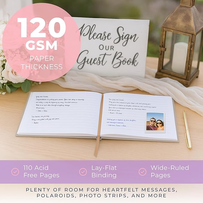 Guestbook for Parties with 110 Lined Pages and Satin Ribbon Bookmark