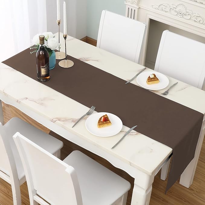 Rustic Brown Table Runner Solid Color Soft Thick Polyester Decorative Cloth Handcrafted for Wedding Party Birthday Graduations Hotel Restaurant Banquet Catering Services Event 14x72 inch