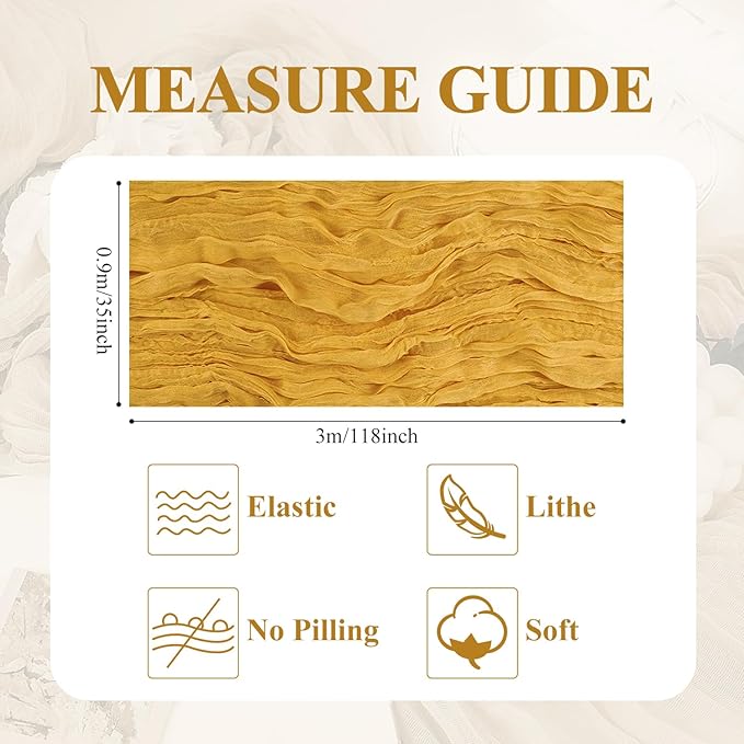 Asee'm 12pcs Cheesecloth Table Runner 120 Inches Long Gold Boho Gauze Cheese Cloth Runner 10FT Rustic Sheer Table Runners for Christmas Wedding Party Baby Shower Spring Easter Decoration