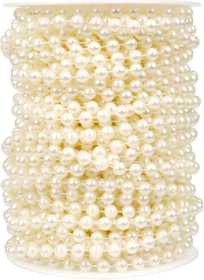 [76.7 Feet] Pearl Beads Garland, 6MM 25.5 Yards Faux Pearl Beads String Roll Bulk for DIY Craft Wedding Party Christmas Tree Decoration