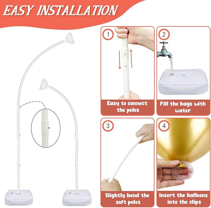 Balloon Arch Stand with Curved Top, White PVC, 8 FT and 6 FT